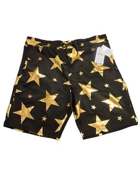 Drill Clothing Co. Men's XL Gold Star Print Black Shorts NWT